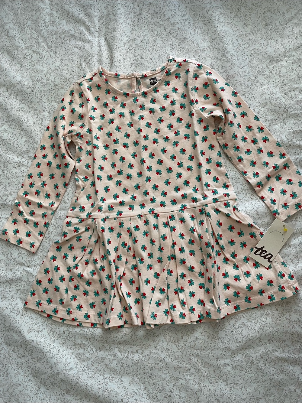 Tea Collection Pink Floral Long-Sleeve Pleated Cotton Dress Toddler Girl 2T NEW